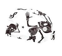 DHH166 2 Packs Working Cap with Buttons Sweatband Adjustable Hats Surgical Caps for Women Men, Funny Dancing Skull