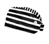DHH166 2 Packs Working Cap with Buttons Sweatband Adjustable Hats Surgical Caps for Women Men, Painted Black White Striped