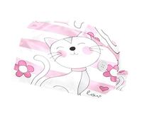 DHH166 2 Packs Working Cap with Buttons Sweatband Adjustable Hats Surgical Caps for Women Men, Pink Lovely Cat Flower