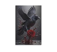 DHHMTPIYS Animal Dark Rose Crow Decorative Painting Canvas Wall Posters And Modern Family Bedroom Decor 16x24inch(40x60cm)