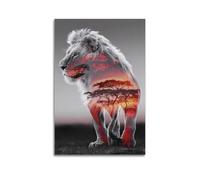 DHHMTPIYS Animal Double Exposure Lion Decorative Painting Canvas Wall Posters And Modern Family Bedroom Decor 24x36inch(60x90cm)