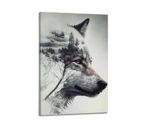 DHHMTPIYS Animal Double Exposure Wolf Decorative Painting Canvas Wall Posters And Modern Family Bedroom Decor 20x30inch(50x75cm)