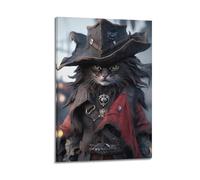 DHHMTPIYS Animal Realistic Style Cat In Pirate Costume Artwork Decorative Painting Canvas Wall Posters And Modern Family Bedroom Decor 16x24inch(40x60cm)
