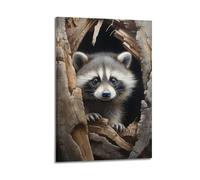 DHHMTPIYS Animal Realistic Tree Hole Raccoon Decorative Painting Canvas Wall Posters And Modern Family Bedroom Decor 12x18inch(30x45cm)