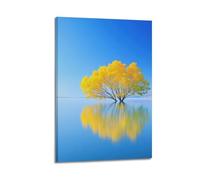 DHHMTPIYS Plant Landscape Golden Leaf Twin Tree Mirror Lake Sky Nature Scene Decorative Painting Canvas Wall Posters And Modern Family Bedroom Decor 12x18inch(30x45cm)