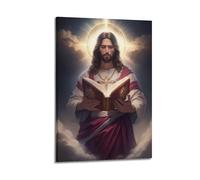 DHHMTPIYS Religious Poster Cinematic Style Jesus Holding Illuminated Bible Decorative Painting Canvas Wall Posters And Modern Family Bedroom Decor 12x18inch(30x45cm)