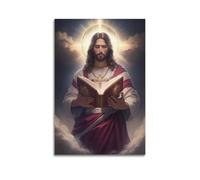 DHHMTPIYS Religious Poster Cinematic Style Jesus Holding Illuminated Bible Decorative Painting Canvas Wall Posters And Modern Family Bedroom Decor 08x12inch(20x30cm)