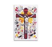 DHHMTPIYS Religious Poster Colorful Pattern Style Jesus On The Cross Decorative Painting Canvas Wall Posters And Modern Family Bedroom Decor 16x24inch(40x60cm)