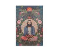 DHHMTPIYS Religious Poster Fantasy Oil Painting Style Jesus Meditating Amidst Flowers Decorative Painting Canvas Wall Posters And Modern Family Bedroom Decor 20x30inch(50x75cm)