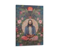 DHHMTPIYS Religious Poster Fantasy Oil Painting Style Jesus Meditating Amidst Flowers Decorative Painting Canvas Wall Posters And Modern Family Bedroom Decor 24x36inch(60x90cm)