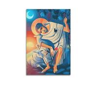 DHHMTPIYS Religious Poster Folk Art Style Jesus With Lambs And Staff Decorative Painting Canvas Wall Posters And Modern Family Bedroom Decor 20x30inch(50x75cm)