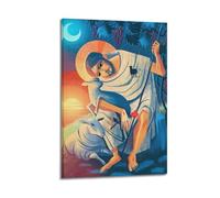 DHHMTPIYS Religious Poster Folk Art Style Jesus With Lambs And Staff Decorative Painting Canvas Wall Posters And Modern Family Bedroom Decor 16x24inch(40x60cm)