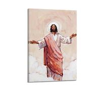 DHHMTPIYS Religious Poster Impressionistic Style Jesus With Open Arms In Clouds Decorative Painting Canvas Wall Posters And Modern Family Bedroom Decor 08x12inch(20x30cm)