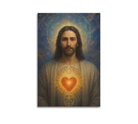 DHHMTPIYS Religious Poster Mystical Style Jesus With Sacred Heart And Geometric Patterns Decorative Painting Canvas Wall Posters And Modern Family Bedroom Decor 16x24inch(40x60cm)