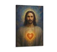 DHHMTPIYS Religious Poster Mystical Style Jesus With Sacred Heart And Geometric Patterns Decorative Painting Canvas Wall Posters And Modern Family Bedroom Decor 12x18inch(30x45cm)