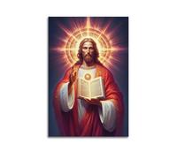 DHHMTPIYS Religious Poster Radiant Style Jesus Holding Holy Book Decorative Painting Canvas Wall Posters And Modern Family Bedroom Decor 08x12inch(20x30cm)