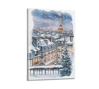 DHHMTPIYS Watercolor Painted Paris Snow Scene with Christmas Tree Decorative Painting Canvas Wall Posters And Modern Family Bedroom Decor 20x30inch(50x75cm)