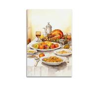 DHHMTPIYS Watercolor Thanksgiving Bountiful Table Feast Poster Decorative Painting Canvas Wall Posters And Modern Family Bedroom Decor 12x18inch(30x45cm)
