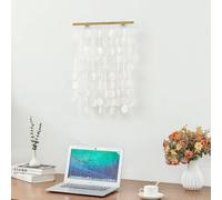 DHHOUSE Handmade Capiz Shell Wall Art, Coastal Shell Wall Hanging ornaments with Stainless Steel Rail for Home Decor 40 x 56 cm