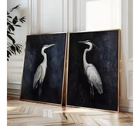 DHHXY 2pcs/set Black Heron Art Canvas Poster Retro Flying Crane Couple Animal Wall Art Prints Modern Living Room Home Decor(60x90cmx2pcs/Gallery Wrap)