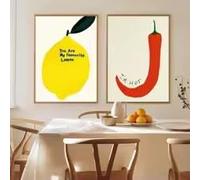 DHHXY 2pcs/set Funny Lemon Chilli Abstract Canvas Print Poster Funky Chic Dopamine Food Kitchen Art Prints Wall Art Poster(70x100cmx2pcs/Gallery Wrap)
