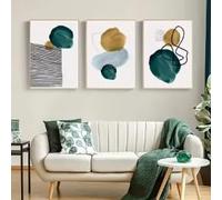 DHHXY 3pcs Art Poster Nordic Canvas Painting Abstract Watercolor Green Blue Yellow Geometric Pictures Poster for Home Rooms(60x90cmx3/Gallery Wrap)
