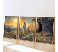 DHHXY 3pcs/set Empty Tomb Painting Easter Jesus Canvas Print He Is Not Here Because He Resurrected Wall Art Posters for Decor(60x90cmx3/Gallery Wrap)