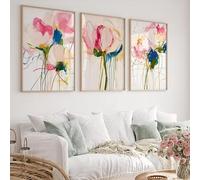 DHHXY 3pcs/set Vibrant Floral Abstract Canvas Print Poster Modern Botanical Colorful Floral Prints Bedroom Wall Art Home Decor(50x70cmx3/Gallery Wrap)
