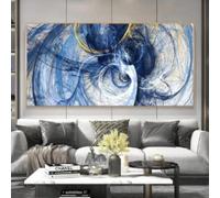 DHHXY Abstract Blue Lines Giclee Canvas Prints Large Posters and Prints Blue Wall Art Modern Creative Painting on Canvas Pictures Decor 80x160cmNo Frame