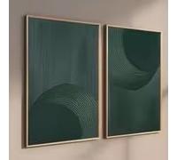 DHHXY Abstract Geometric Texture Dark Green Minimalist Canvas Painting Modern Nordic Line Art Posters Living Room Home Decor(75x110cmx2pcs/Unframed)