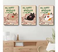 DHHXY Canvas Print Abstract Cat,Interesting All Guests Must Get Cat Approval Home Decor,Living Room Decor Wall Art Prints(70x100cmx3/Unframed)