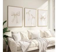 DHHXY Large Canvas Wall Art Beige Bow Canvas Print,Preppy wall art, teen room decor, white bow print, girly wall art pastel poster 42x60cmX3Unframed