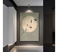 DHHXY Verbena Green Japanese-Korean Style Art Print - Large Abstract Sun and Birds Wall Art, Canvas Suitable for Living Room(70x100cm/Unframed)