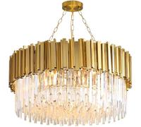 DHIJUPNG Modern Gold Crystal Chandeliers 3-Color LED Adjustable Light, Luxury Round Ceiling Pendant Light Fixture for Indoor Living Room Bedroom Kitchen (D75xH30cm)