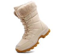 Dhinash Women's Snow Boots Waterproof Winter Boots Warm Anti-Slip Ankle Boot Fur Lined Booties Ladies Outdoor Shoes Walking Trekking Hiking Boot Beige 9UK