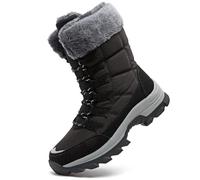 Dhinash Women's Snow Boots Waterproof Winter Boots Warm Anti-Slip Ankle Boot Fur Lined Booties Ladies Outdoor Shoes Walking Trekking Hiking Boot Black 5UK
