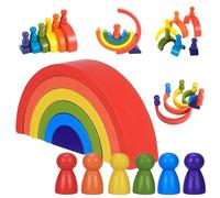 DHinkyoung 12 Pcs Wooden Rainbow Stacking Toys, Montessori Arch Bridge Stacker Game, Building Blocks Puzzle Sorting Stacking & Plugging Toy Gift for Kid Baby Toddler 1 2 3 4 5 Years Old