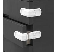 DHinkyoung 4 Pcs Safe Cupboard Locks for Children, Update Child Proof Drawer Locks, Dual-Button Baby Proofing Corner Locks for Cabinet Cupboard Drawer Refrigerator Oven