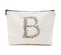 DHKG Flower Initial Makeup Bag Personalized Monogrammed Cosmetic Bag Wedding Birthday Boss Day Christmas Bridal Shower Gifts, Multicolor 437, 9.61 x 7.41 inches