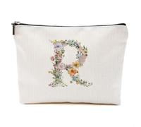 DHKG Flower Initial Makeup Bag Personalized Monogrammed Cosmetic Bag Wedding Birthday Boss Day Christmas Bridal Shower Gifts, Multicolor 451, 9.61 x 7.41 inches