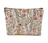 DHKG Vintage Flowers Blooms Strawberry Makeup Bag Jungle Wild Animals Cosmetic Bag Botanical Travel Organizer Zipper Pouch, Multicolor 214, 9.61 x 7.41 inches