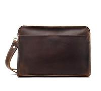 DHMBNTED Men's clutch bag vintage crazy horse leather clutch bag top layer cowhide large capacity tote bag