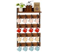 Dhmkfly Mug Racks for Wall, Coffee Cup Holder Wall Mount with 16 Adjustable Hooks, Coffee Mug Organizer with Top Shelf for Home Kitchen, Coffee Bar, Brown (Brown)