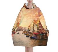 Dhnblqdp Beautiful Venice Canal View Print Hoodie Blanket - Soft Flannel Wearable Blanket With Pocket, Lightweight & Warm Pullover For Adults 320g Flannel