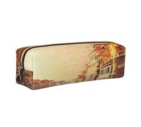Dhnblqdp Beautiful Venice Canal View Print Leather Pencil Case Pen Pouch Stationery Bag Organizer Storage for Student Office College Middle School Gold