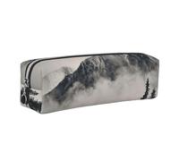Dhnblqdp Canadian Smokey Mountain Cliff Print Leather Pencil Case Pen Pouch Stationery Bag Organizer Storage for Student Office College Middle School Silver