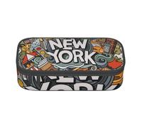 Dhnblqdp Cartoon Cute New York American Theme Art Print Large Pencil Case for Boys Girls, Big Pencil Bag Pen Pouch Stationery Organizer Makeup Bag for Adults Office Supplies
