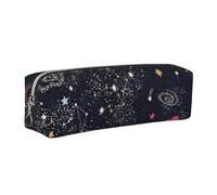 Dhnblqdp Constellation Star Clusters Galaxies Print Leather Pencil Case Pen Pouch Stationery Bag Organizer Storage for Student Office College Middle School Silver