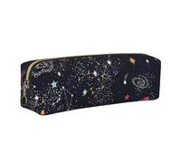 Dhnblqdp Constellation Star Clusters Galaxies Print Leather Pencil Case Pen Pouch Stationery Bag Organizer Storage for Student Office College Middle School Gold