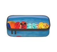 Dhnblqdp Flip-Flops On A Sandy Beach Print Large Pencil Case for Boys Girls, Big Pencil Bag Pen Pouch Stationery Organizer Makeup Bag for Adults Office Supplies
